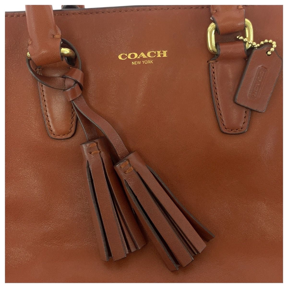 コーチ COACH レザー トートバッグ キャメル ブラウン タッセル