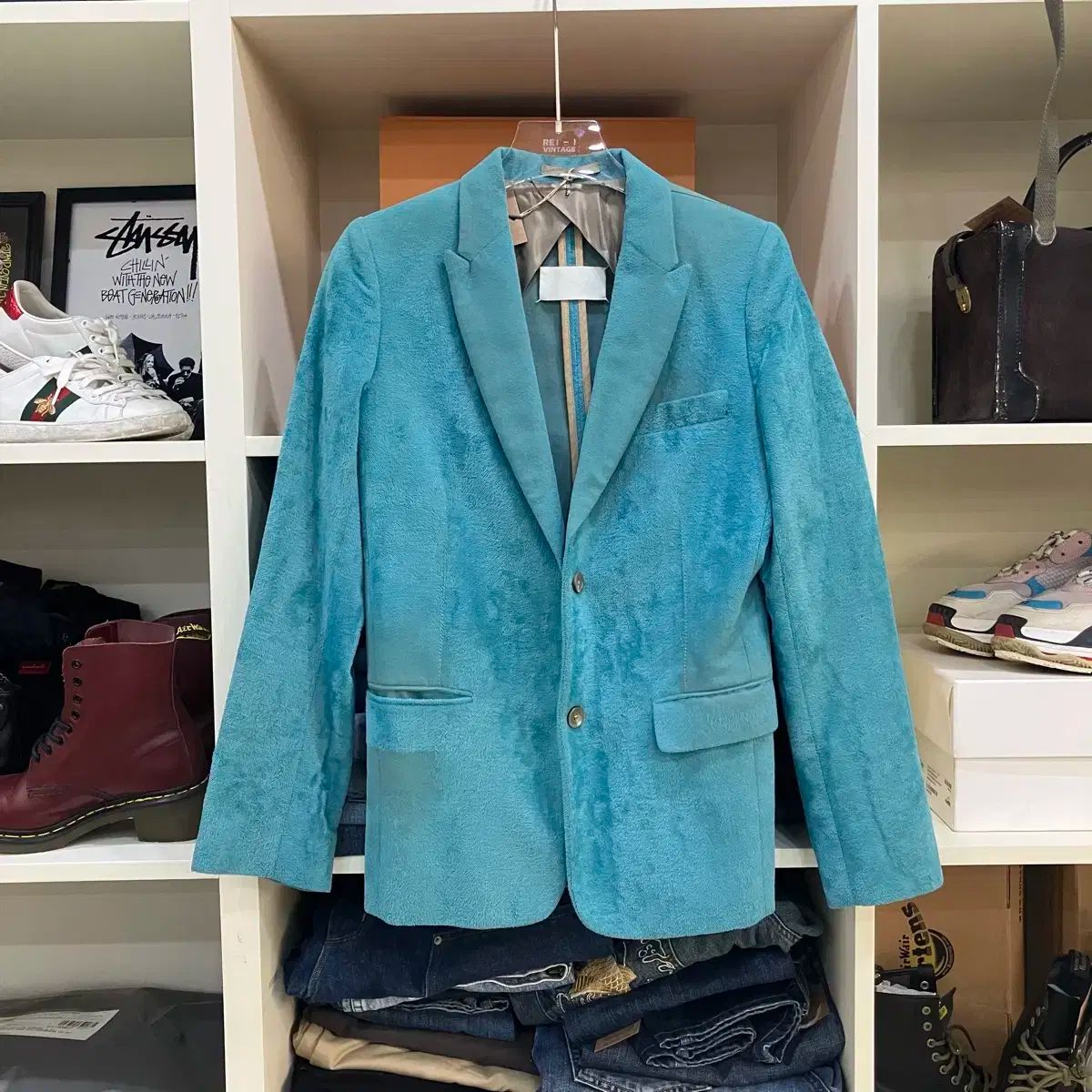 04s|s マーティン メゾンマルジェラ ダーティ スカイブルー ブレーザー 40