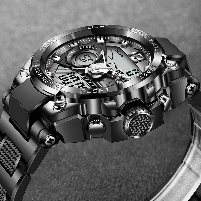 新品 LIGE スポーツデュアルウォッチ 50m防水腕時計 メンズ腕時計 ブラック - メルカリ