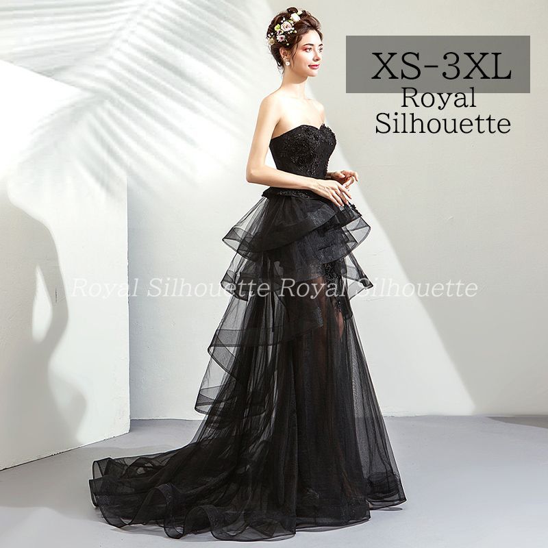 ナイトドレス パーティー ドレス ブラック 黒 チューブトップ 結婚式 大きいサイズ ドレス 謝恩会 XS S M L XL LL 2XL XXL 3XL XXXL パーティー 姫系 発表会 披露宴 豪華 プリンセス ロング丈 フェミニン 半袖 ジッパータイプ