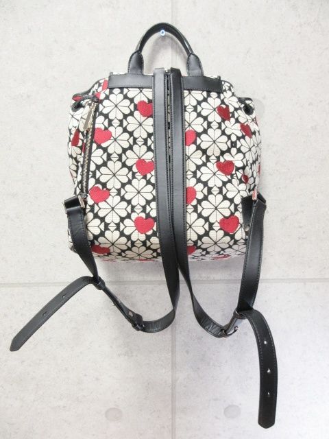 【美品】ケイトスペード バッグパック リュック ジャガード ハート フラップ 美品】ケイトスペード バッグパック リュック ジャガード ハート