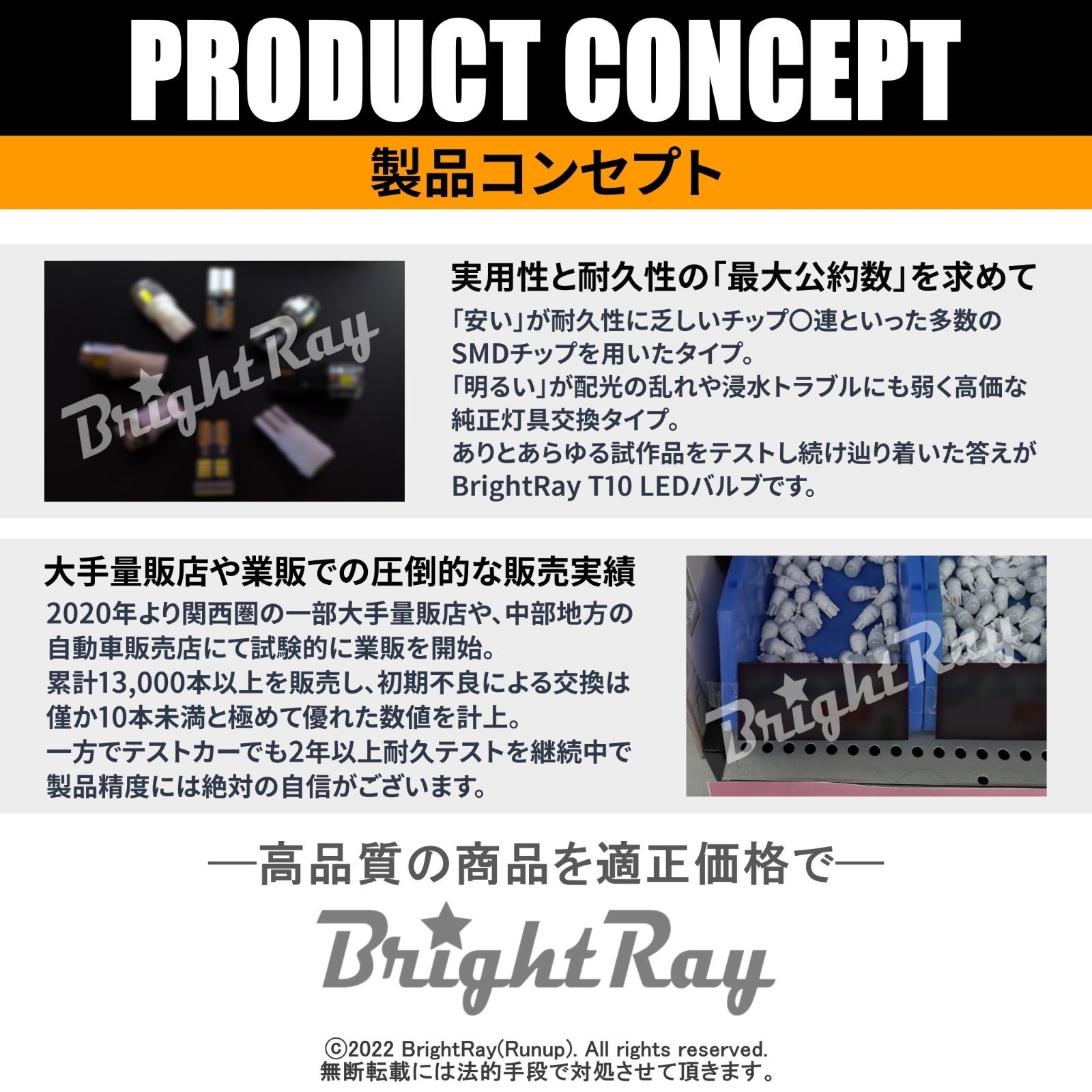 BrightRay ブライトレイ T10 LEDバルブ ポジションランプ 車幅灯 ナンバー灯 ライセンスランプ ルームランプ 車検対応 2本セット  ホワイト - メルカリ