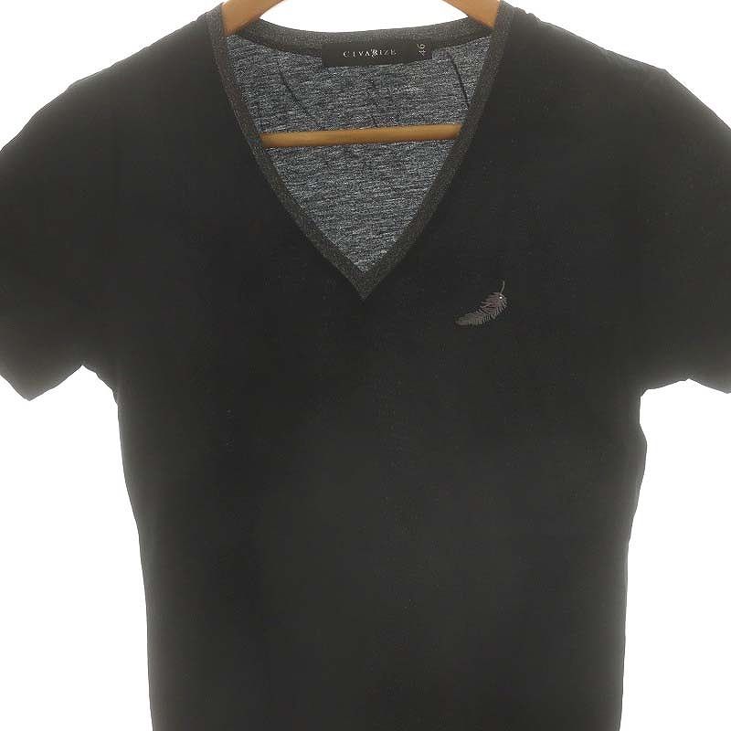 【美品】CIVARIZE VネックTシャツ シヴァーライズ CIVARIZE VネックTシャツ カットソー ラメ 46 黒