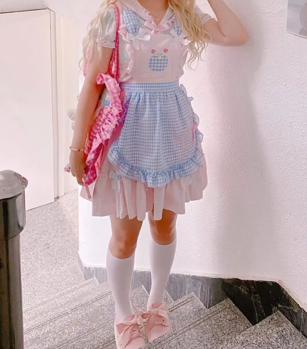 ネイルパーチ うさぎ ワンピース ピンク ＋ エンジェリック プリティ ギンガムチェック エプロン セット