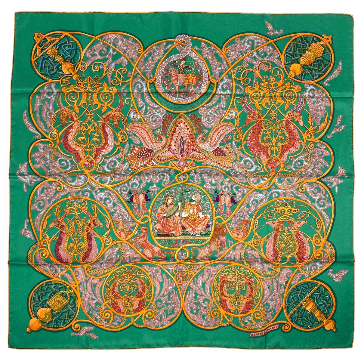 エルメス HERMES カレ 90 La Charmante aux Animaux 動物の楽園 スカーフ シルク グリーン マルチカラー レディース