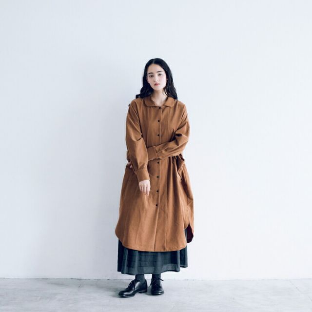 MAGALI 天日干しコットンコーデュロイ シャツドレス ブラウン マガリ ワンピース ドレス