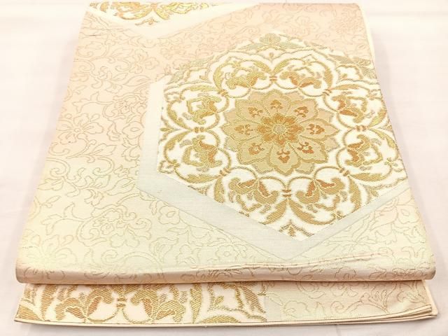 専用ページ　正絹￼￼ 六通袋帯【亀甲　花々】No2671 平和屋着物◎六通柄袋帯 唐織 華錦花鳥亀甲文 プラチナ箔 正絹