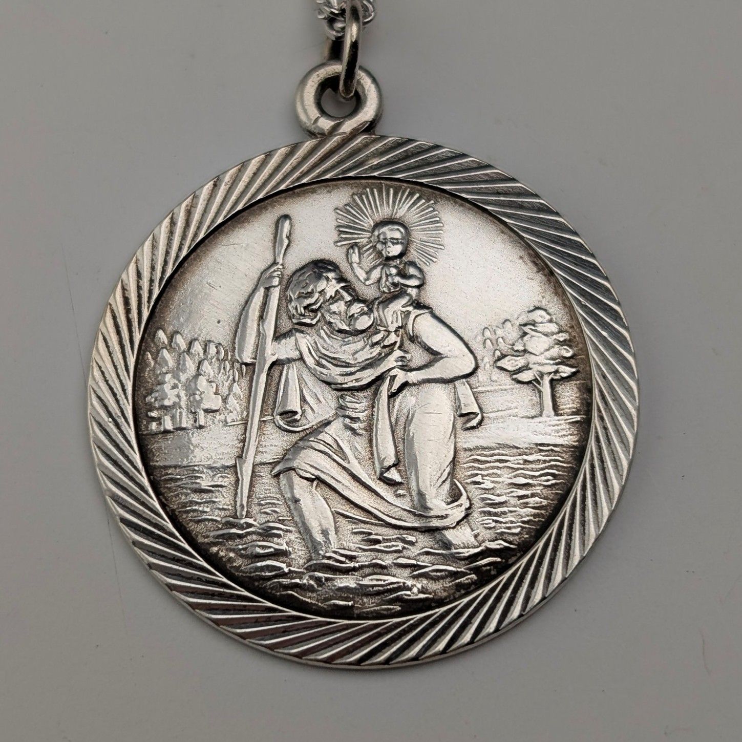 ヴィンテージ 聖クリストファー 純銀製 メダイペンダント 純銀ネックレス付 計7.8g