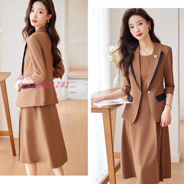 大きいサイズ スーツ OL 入学式 人気のひざ下セミロング！七分袖ジャケット＆ワンピースの2点セットレディーススーツ L 2L 3L 4L 5L 6L サイズ セール 大きいサイズ スーツ OL 入学式 。のひざ下セミロング！七分袖