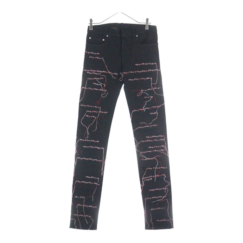 Dior HOMME ディオールオム 16AW クリスヴァンアッシュ期 Thread Embroidered Black Skinny Jeans ステッチ 刺繍デザイン スキニーデニムパンツ ブラック 663D038W0543