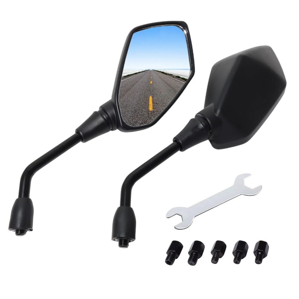 新品 DGYACHOR バイクミラー 汎用ミラー 大視野 10mm 左右セット 正ネジ 逆ネジアダプター付属 ブラック