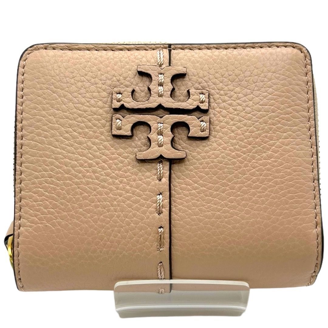 極美品 TORY BURCH 二つ折り財布 ベージュ レザー 送料無料】トリーバーチ 財布 レディース 二つ折り財布 OS