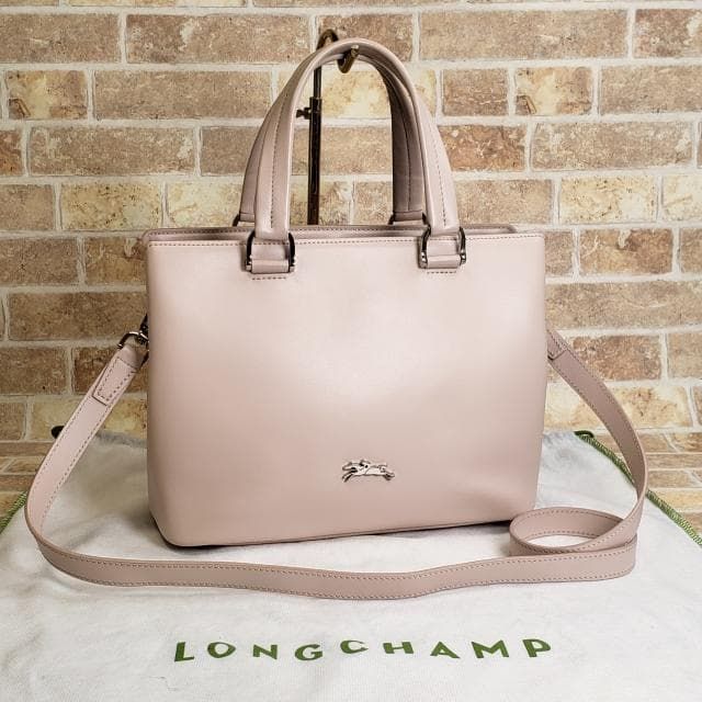 ロンシャン LONGCHAMP ☆ レザー 2WAY ハンドバッグ 仏製 ピンク系 底 