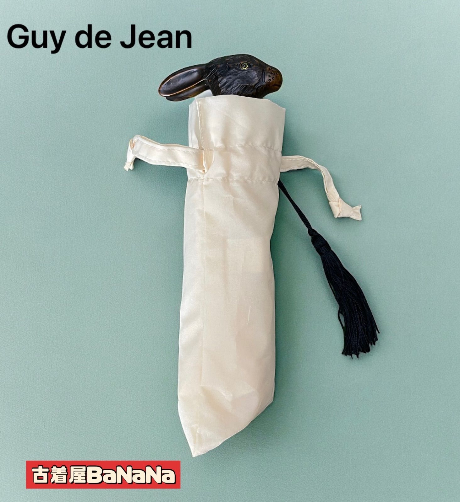 Guy de jean 折り畳み傘 らしき 雨/日傘兼用：うさぎ（ブラック）