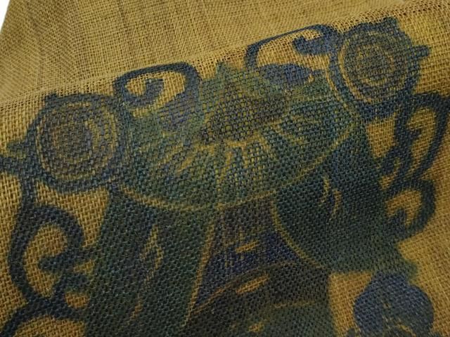 平和屋本店□極上 夏物 古代原始布 科布 九寸名古屋帯 型染 蝉 逸品  