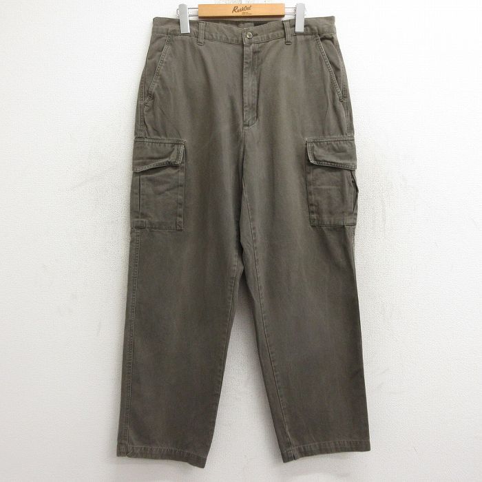 W33古着 エディーバウアー カーゴ パンツ メンズ 00s コットン 濃緑 グリーン 24sep14 中古 ボトムス ロング