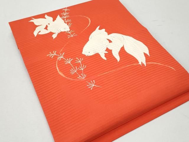平和屋着物 夏物 塩瀬 つけ帯 手描き 金魚 銀彩 正絹 CAAW7032fb WWW_MERCADOAVALIA_COM_BR