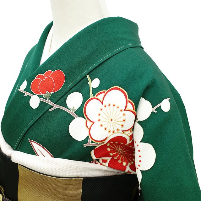 新古品】 訪問着 袷 着物 金駒刺繍 金彩加工 正絹 深緑 濃緑 緑 松 竹