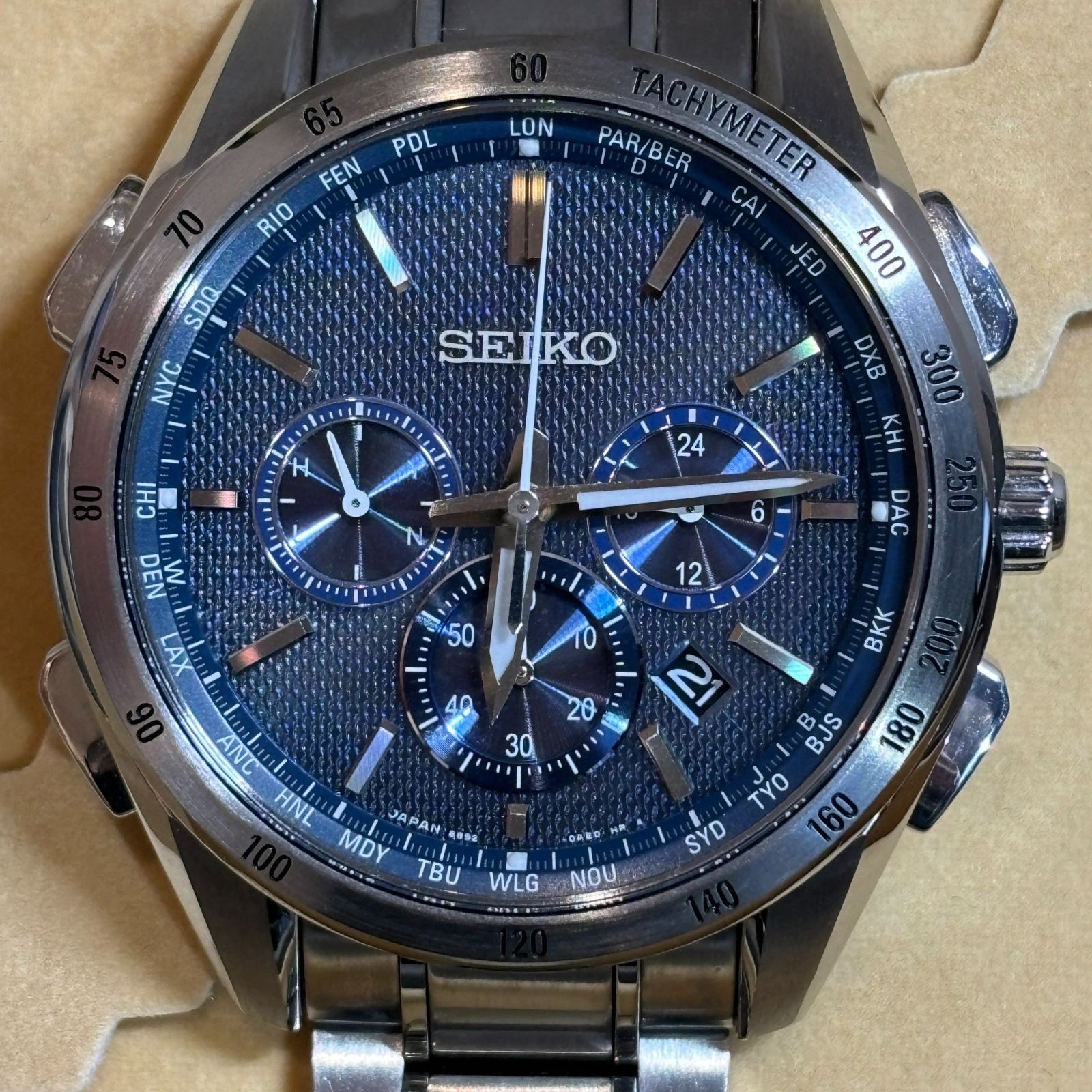 セイコー ブライツ 8B92-0AB0 電波ソーラー SS ブルー文字盤 腕時計