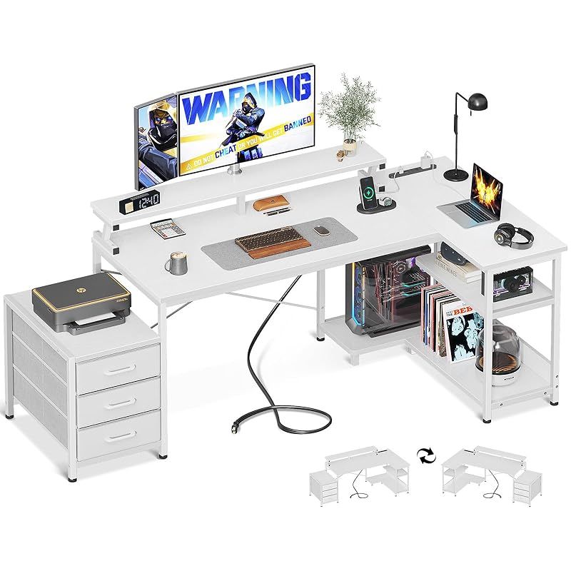 KKL パソコンデスク 幅120cm モニター台高さ3段調整対応 収納袋付き