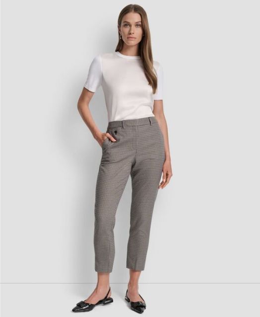 【送料無料】 ダナ キャラン ニューヨーク レディース カジュアルパンツ ボトムス Petite Houndstooth Ankle Pants Houndstooth Cadet Blue