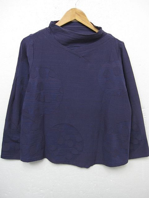 【極美品】慈雨 ジウ センソユニコ 長袖デザインカットソー 和柄 Aライン ストレッチ素材 紫 ゆったりデザイン サイズ40■L26898SSS24-80-3(（4）5/29（198）