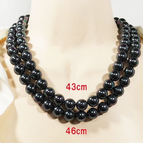 黒真珠ネックレス イヤリングorピアスセット12mm 43cm国産人工黒