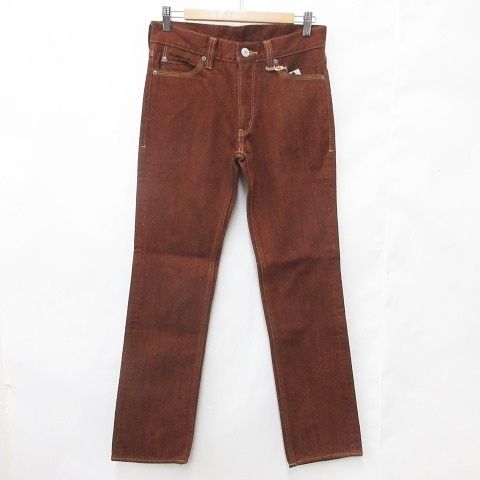 ランヘリ RANHERRI 尾州デニム BISHU DENIM パンツ カラーデニム ジーンズ ストレート ロング 綿 茶 ブラウン レンガ 30 サンプル品