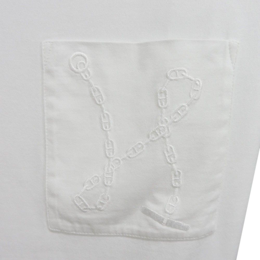 HERMES エルメス シェーヌダンクル クルーネック 34 XS レーヨン カットソー 未使用 アンカーチェーン 刺繡 ポケット コットン ホワイト 半袖Ｔシャツ HERMES - HERMES エルメス シェーヌダンクル クルーネック 34 XS
