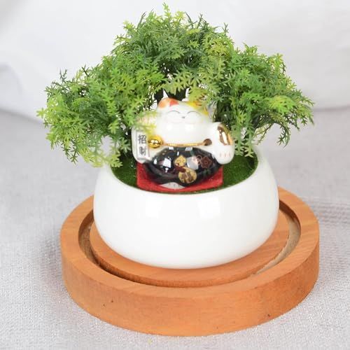 招 き猫 ミニ観葉植物 光触媒 フェイクグリーン パンダ 招き猫 飾り 人工観葉植物 消臭 抗菌 卓上 かわいい インテリア フェイク おしゃれ 造花