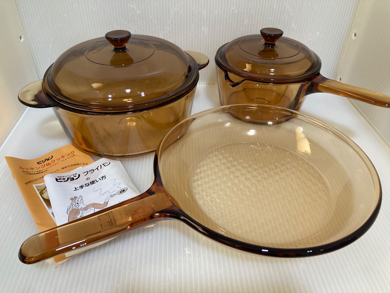 【新品】Vision ビジョン 超耐熱ガラス　フライパンとお鍋セット 未使用】ビジョン 耐熱ガラス製クッキングセット フライパン 鍋
