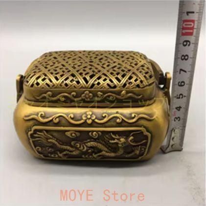 銅器 浮彫騰竜提梁暖手炉