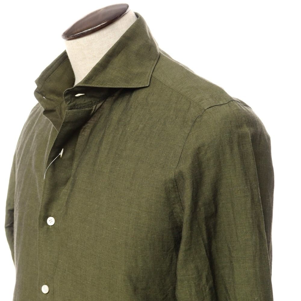 中古】フィナモレ Finamore コットンリネン ホリゾンタルカラーシャツ