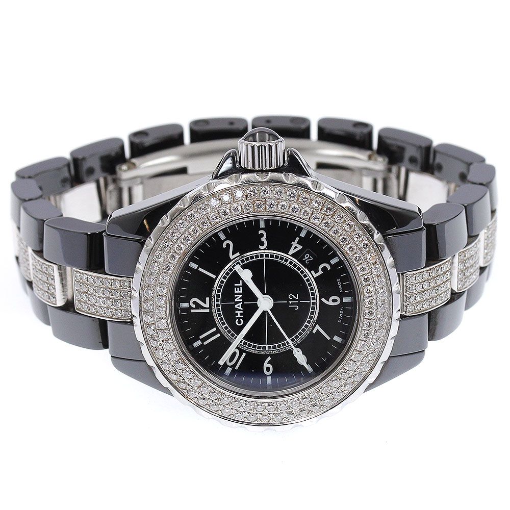 シャネル CHANEL H1338 J12 黒セラミック デイト ダイヤベゼル
