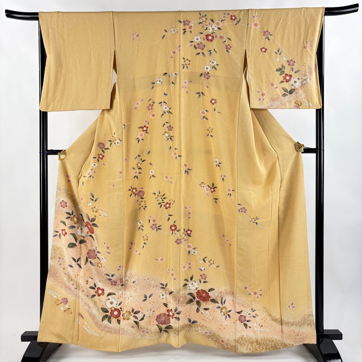 訪問着 身丈162cm 裄丈66.5cm M 袷 霞 草花 金彩 ぼかし ベージュ 正絹 秀品