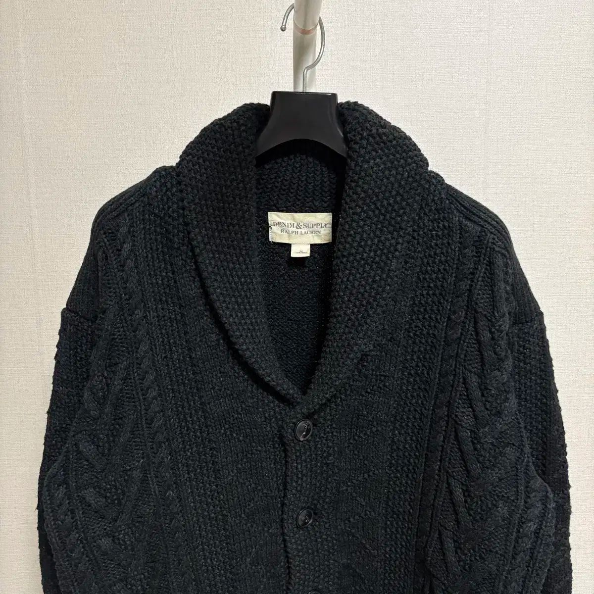 デニムアンドサプライ Fisherman フィッシャーマン ケーブル ショール カーディガン ブラック M