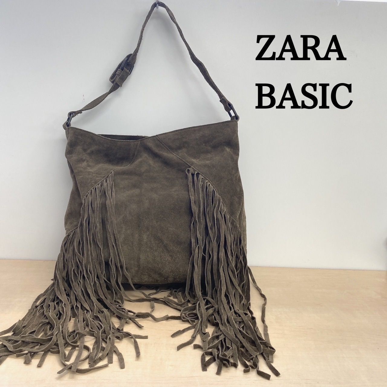 ZARA BASIC 牛革　フリンジレザー　ハンドバッグ　B197