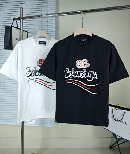 Balenciaga クラシックエレメントデジタルプリント半袖コットンラウンドネックTシャツ