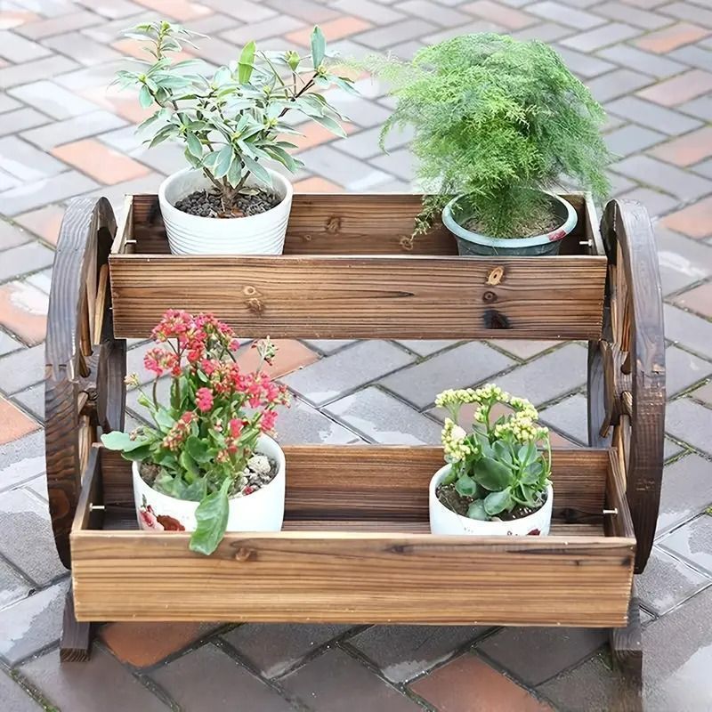 プランタースタンド ガーデニング 庭 ガーデンデコ フラワーポット 鉢植え プランター 花 木製 バルコニー 防錆び 屋外用 カフェ ベランダ YUZUMIYA_COM