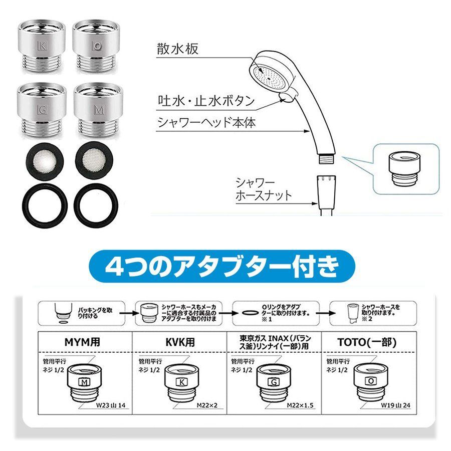 シャワーヘッド 節水 塩素除去 角度調整 3段階吐水モード 高水圧 浄水 増圧 止水ボタン 水量調整機能付き 軽量 手元ストップ 水漏れ防止HS-QGN