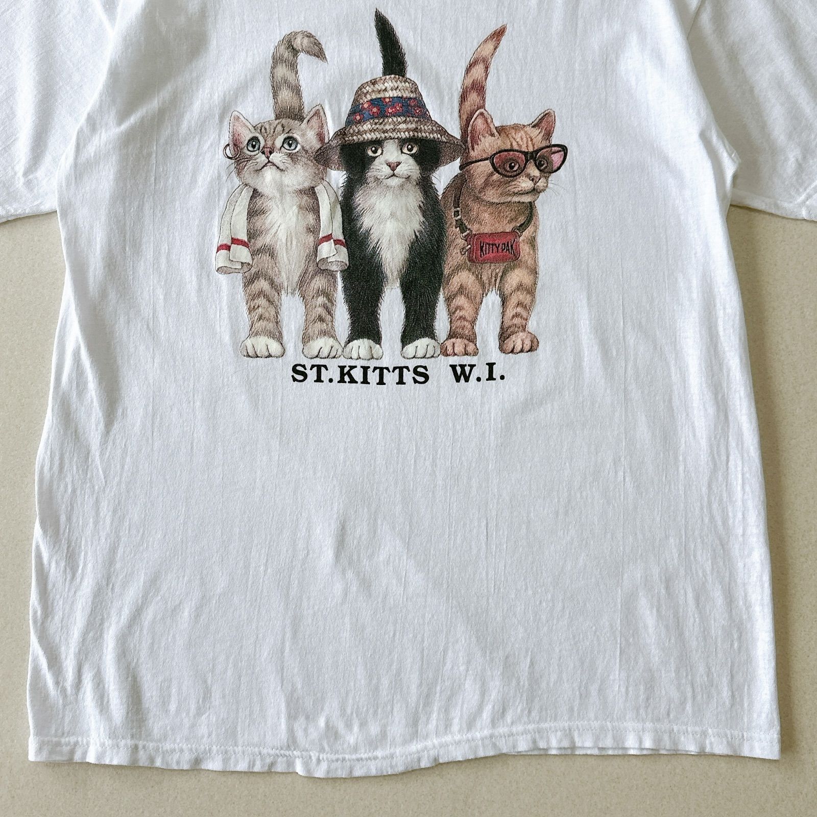 90s ステッドマン ヘインズ アニマル プリント Tシャツ 猫