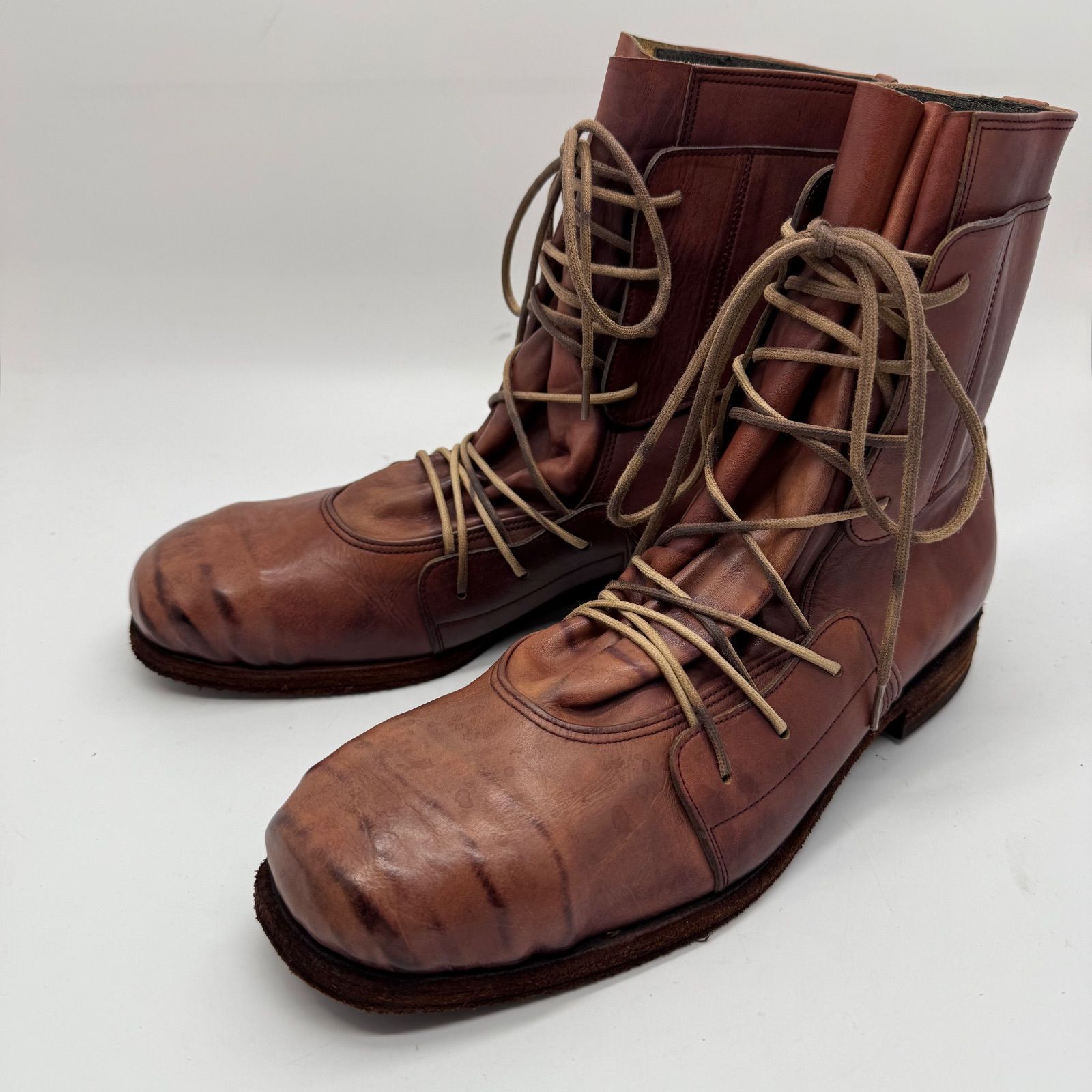 mihara yasuhiro archive lace up boots 00s 初期 ミハラヤスヒロ レースアップブーツ 27 ブラウン 炙り出し 名作 定番 平成 grunge y2k