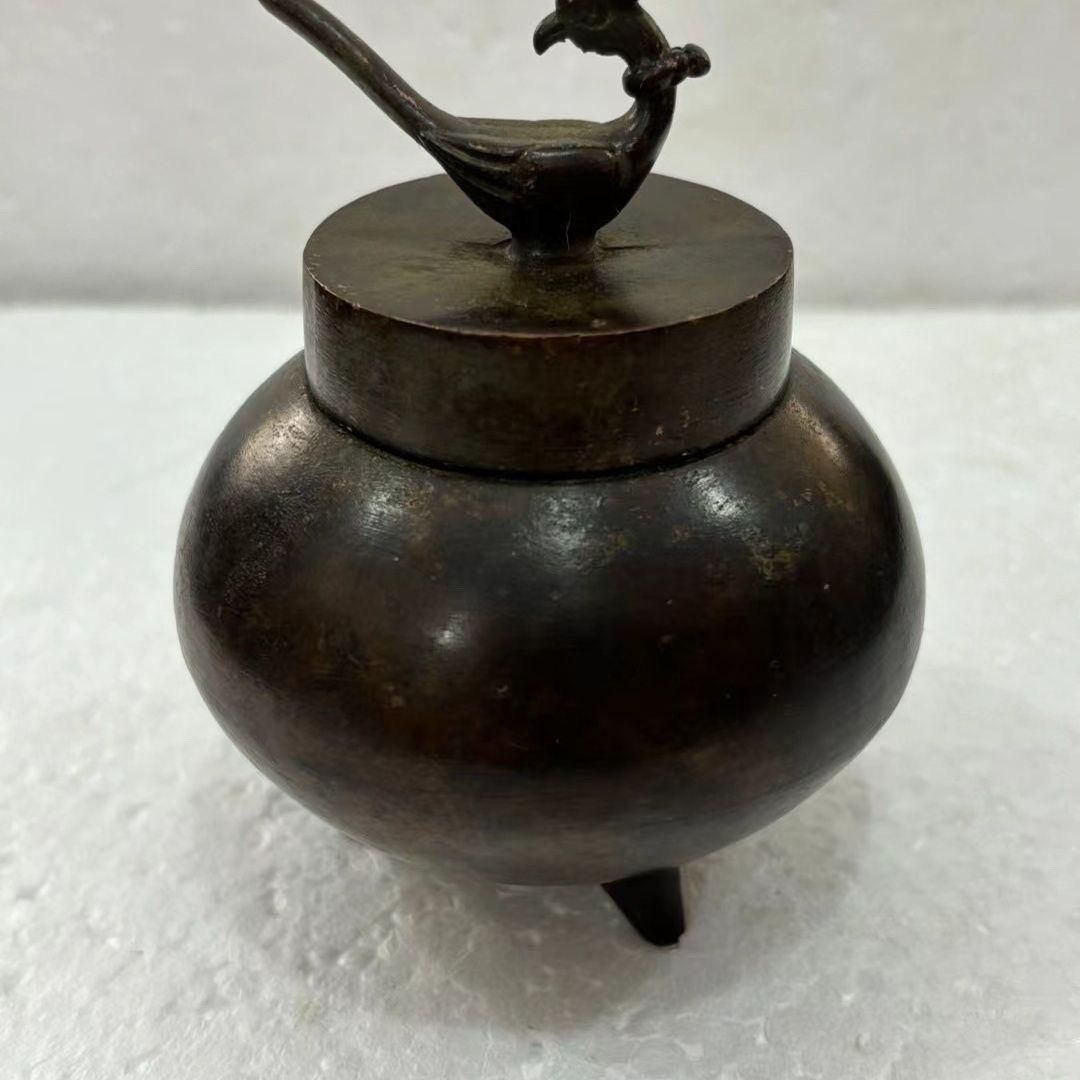 三本足  鳳蓋茶筒  茶道具  工芸品 美術品 置物 銅製 三足鳳蓋缶 茶道具 香道具 装飾品 工芸品 置物 - メルカリ