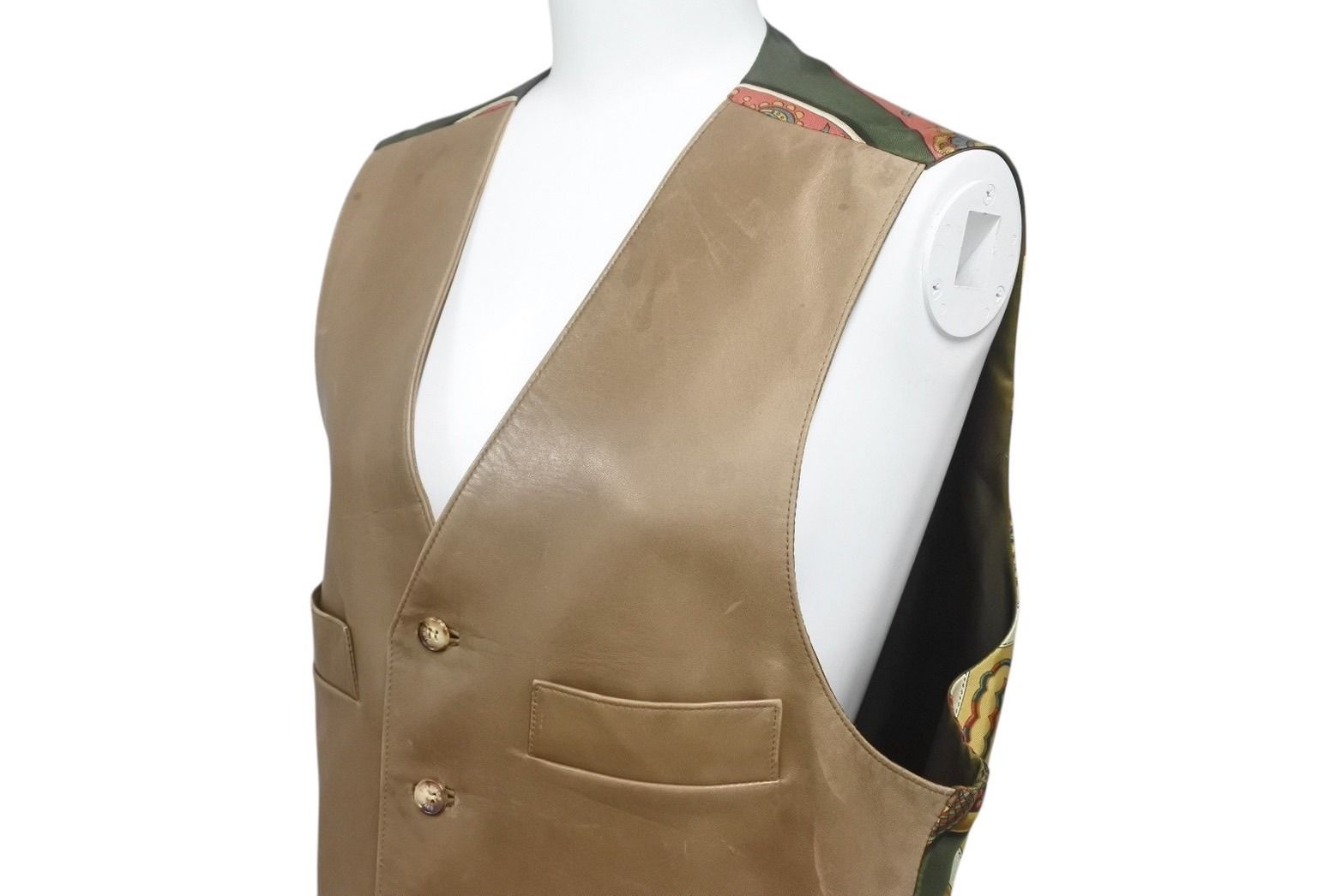 HERMES エルメス ベスト サイズ50 レザー ラムスキン シルク ブラウン  