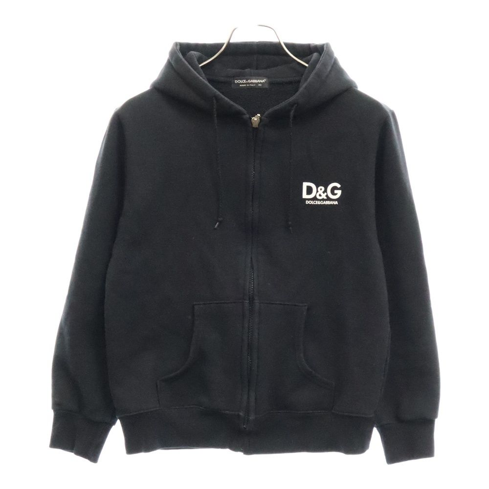 DOLCE u0026 GABBANA (ドルチェアンドガッバーナ) フロントロゴプリント 短丈 ジップアップ スウェット パーカー ブラック