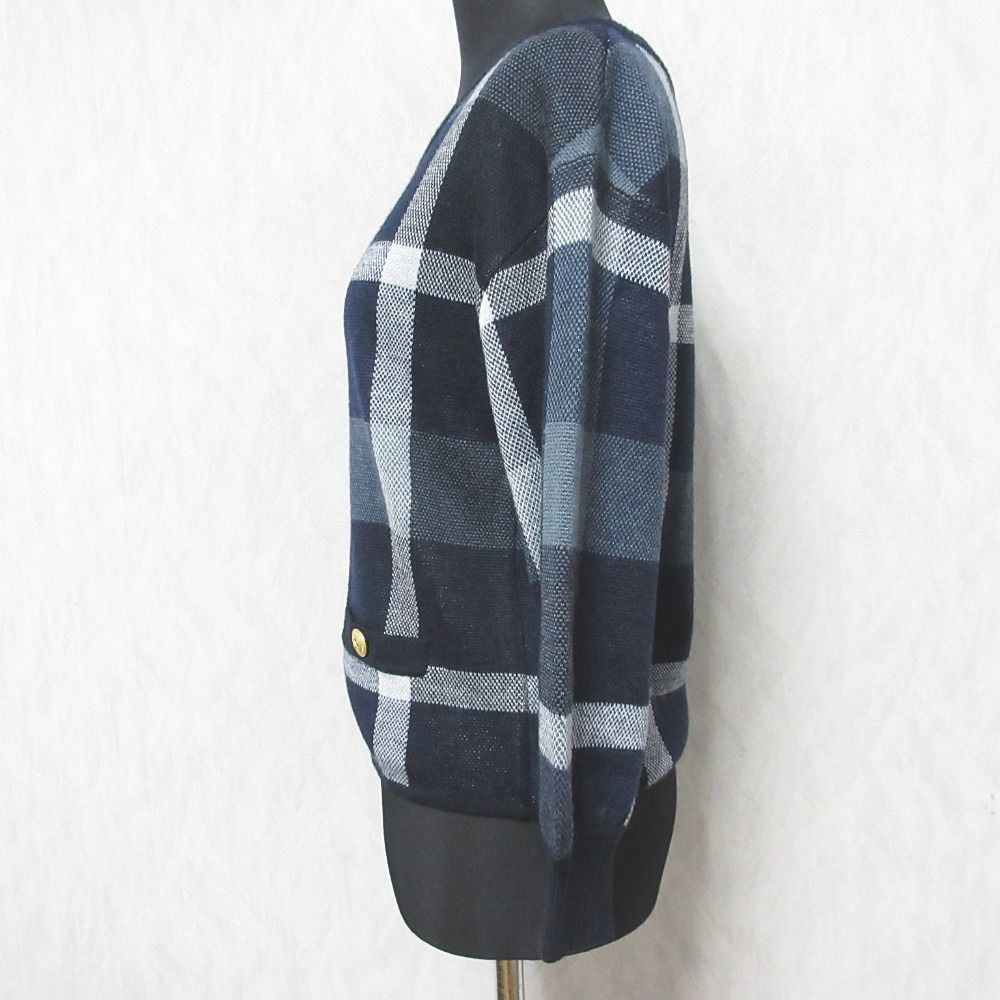 美品 BLUE LABEL CRESTBRIDGE ブルーレーベルクレストブリッジ チェックジャガード ニット セーター 55N12-273-29 38 ネイビー レディース 古着 中古 美品 BLUE LABEL CRESTBRIDGE ブルーレーベルクレストブリッジ