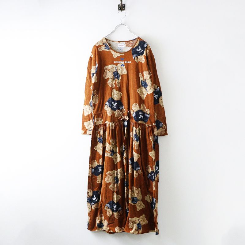 ワンダフルワールド WONDERFUL WORLD カネコイサオ テディベアプリント ワンピース ｜ブラウン系 プルオーバー 2400014633702