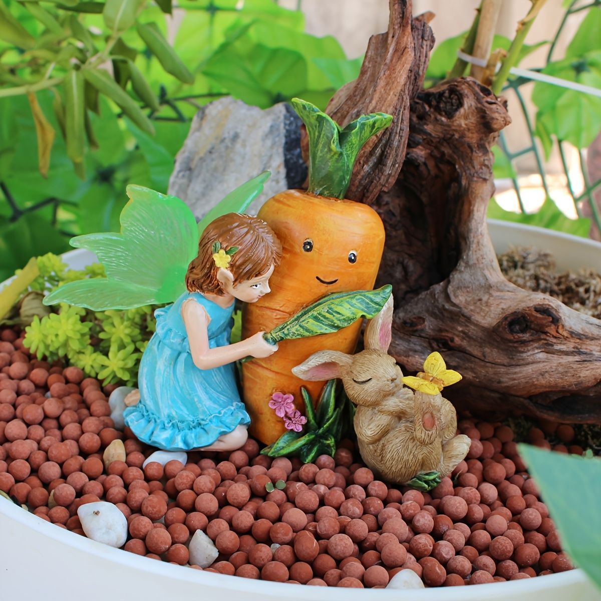 置物 オブジェ ガーデンオーナメント ニンジンとウサギと妖精 セット
