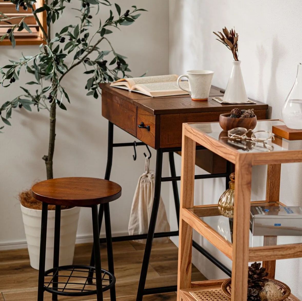 天然木 アンティーク調 ドレッサーセット ドレッサー-スツール 鏡台 化粧台 ミラー