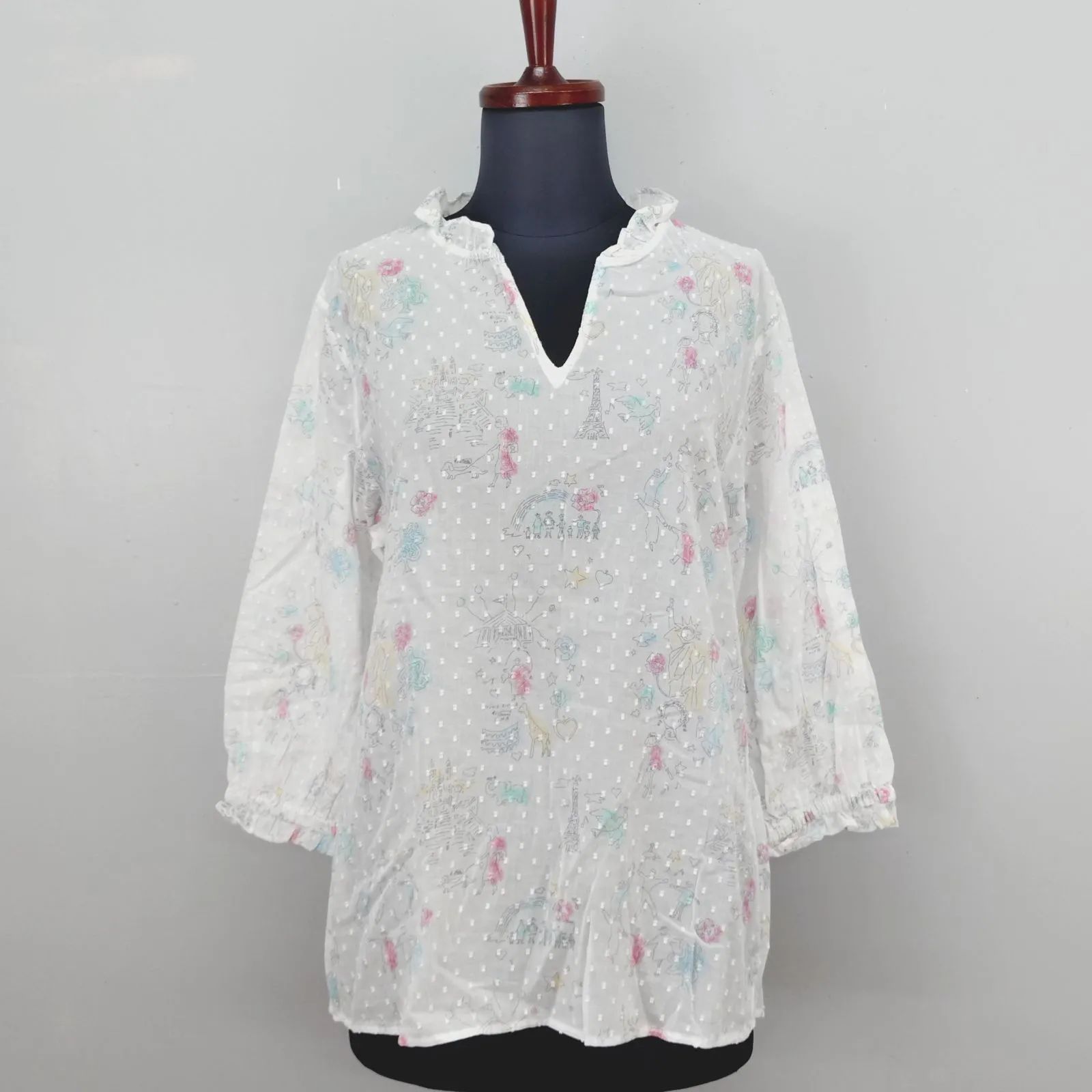 新品未使用！ピッコーネブラウス40 PICONE 40 サイズ ブラウス 七分袖 Vネック フリル シアー